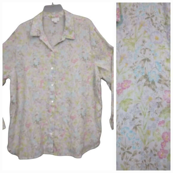 J. JILL |  Love Linen Spring Country Floral Shirt Blouse | Size XL - Picture 1 of 9